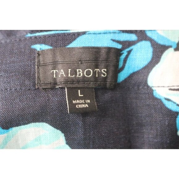 Talbots Blue Hibiscus Floral Beaded V-Neck Caftan Tunic Linen Dress Size L - Picture 6 of 7